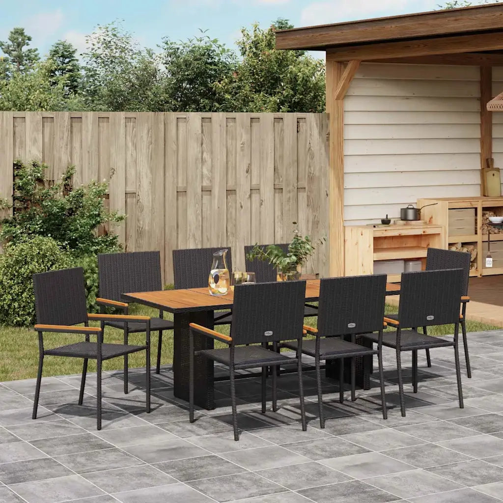 Set da Pranzo per Giardino 9 pcs Nero polyrattan 3365432