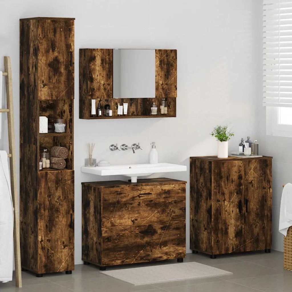 Set di mobili per il bagno con cassetto 4 pcs Rovere fumé 3393088