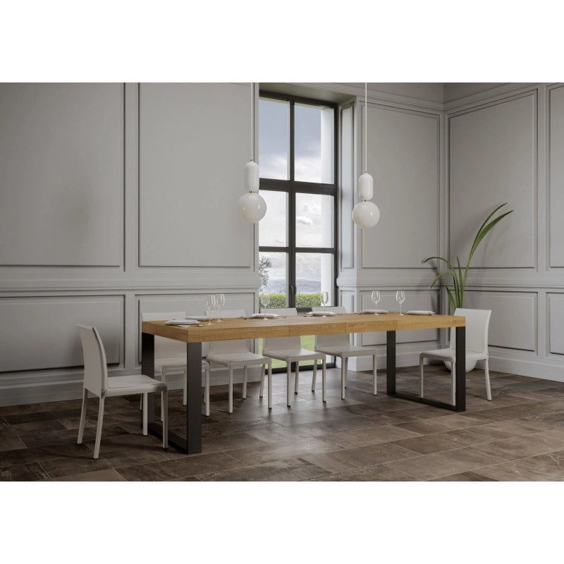 Tavolo allungabile 140/400x90 cm Tecno Premium telaio Antracite - Quercia Natura
