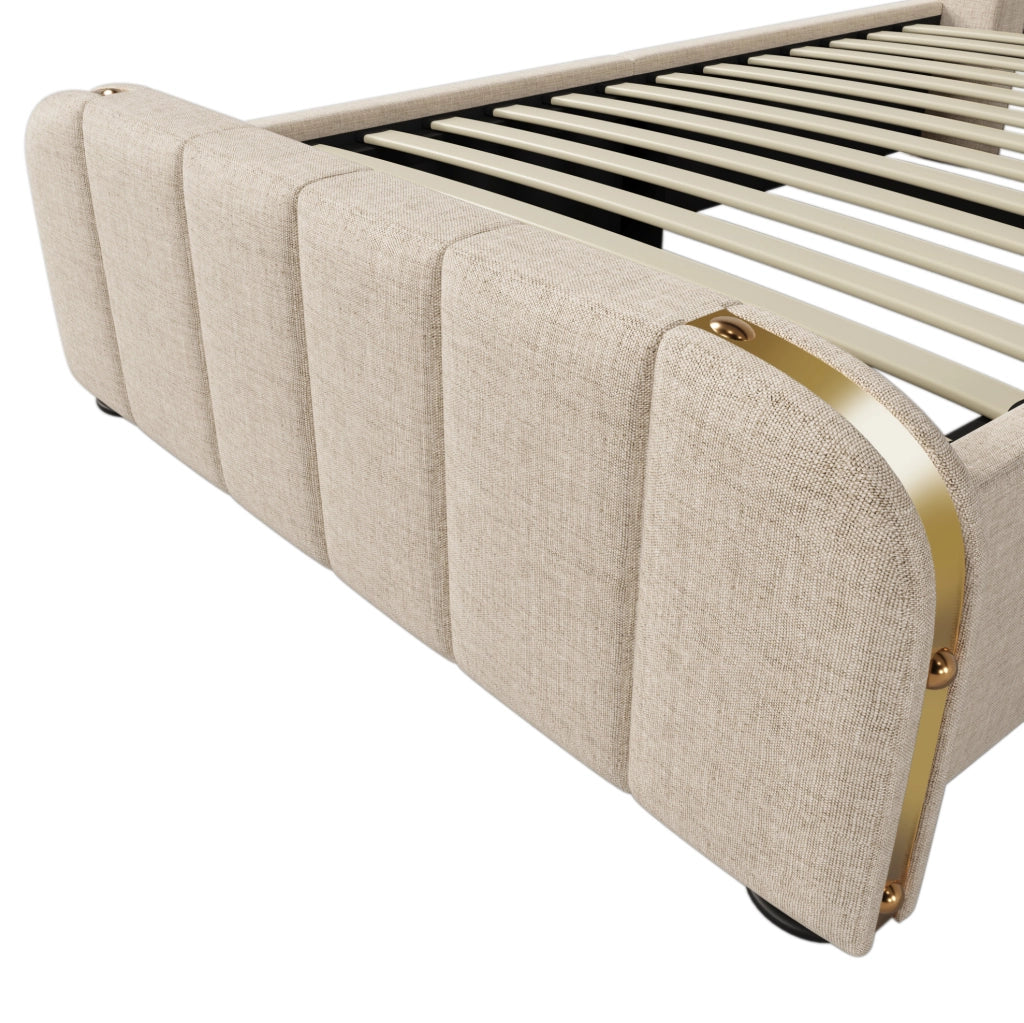 Letto singolo imbottito 90x200 cm con contenitore, USB e Tipo-C, beige