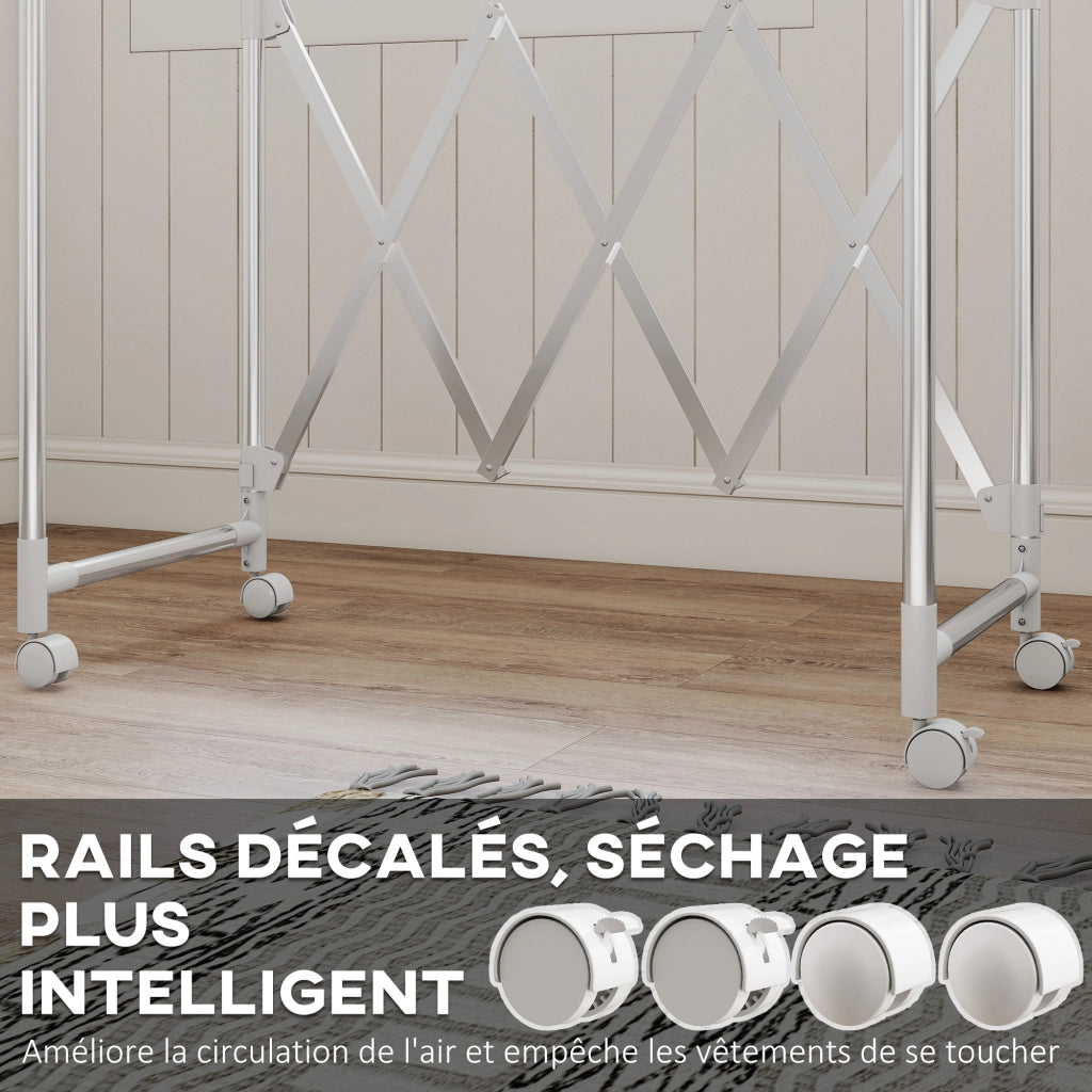 Stendibiancheria pieghevole a 3 barre regolabili ¨C Minimal ¨C Argento 104-150x103x145-197 cm