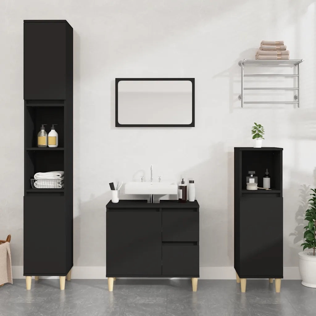Armadietto da Bagno Nero 65x33x60 cm in Legno Multistrato 819821