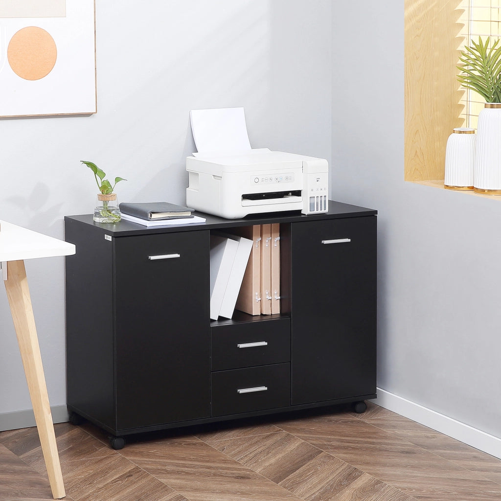 Cassettiera a rotelle per ufficio ¨C zephmum ¨C nero, legno, 100x40x71cm