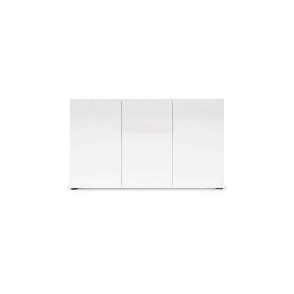 Credenza Amelyah, Buffet da soggiorno, Madia da salotto, Dispensa da cucina, Made in Italy, 135x38h79 cm, Bianco lucido