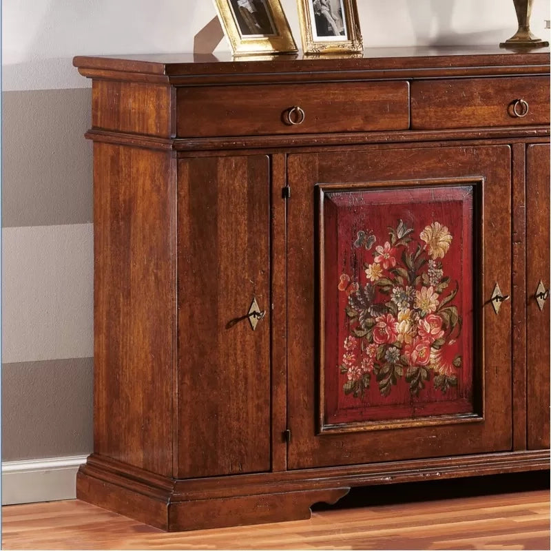 Madia credenza in legno 4 porte noce antico con decori 201x 52 x114 (1420) - Mobili 2G