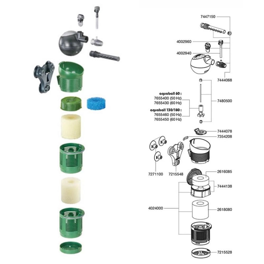 Eheim Aquaball Filtro Interno Modulare Completo di Pompa Regolabile, Sistema Venturi e Spray Bar Modello: 130