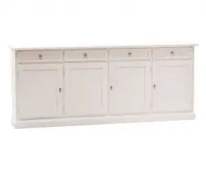 Credenza madia buffet in legno Shabby chic mod Martini bianca 4 ante con ferramenta argentata