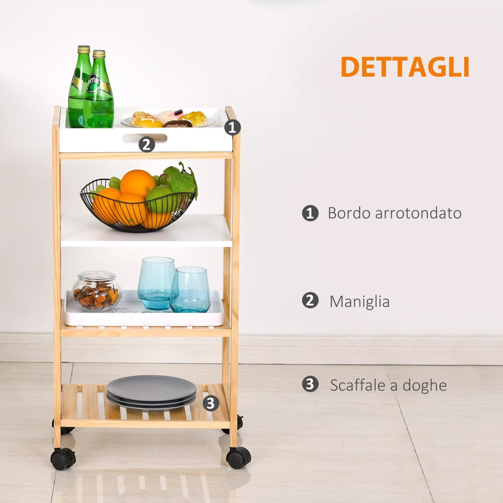 Carrello da Cucina a 4 Livelli ¨C zephmum ¨C Bianco e Marrone, MDF e Legno di Pino, 40x30x76 cm