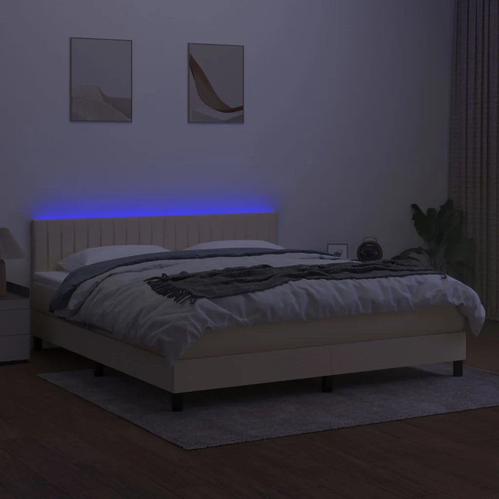 Letto a Molle con Materasso e LED Crema 160x200 cm in Tessuto 3133330