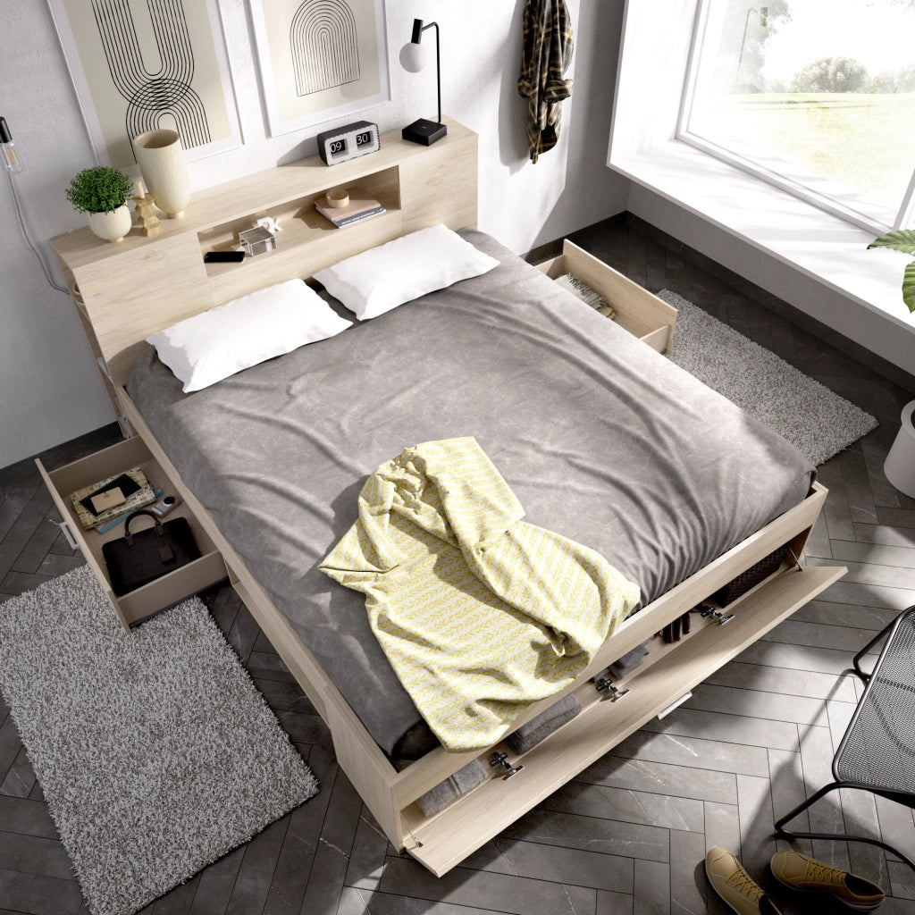 Murlo, Letto Matrimoniale Contenitore, Marrone Rovere