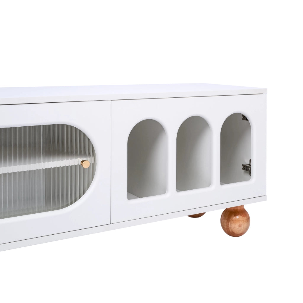 OKWISH Mobile TV con Ante Decorative e 3 Vani Aperti, Anta Scorrevole in Vetro, per Soggiorno, 170 x 47 x 37 cm