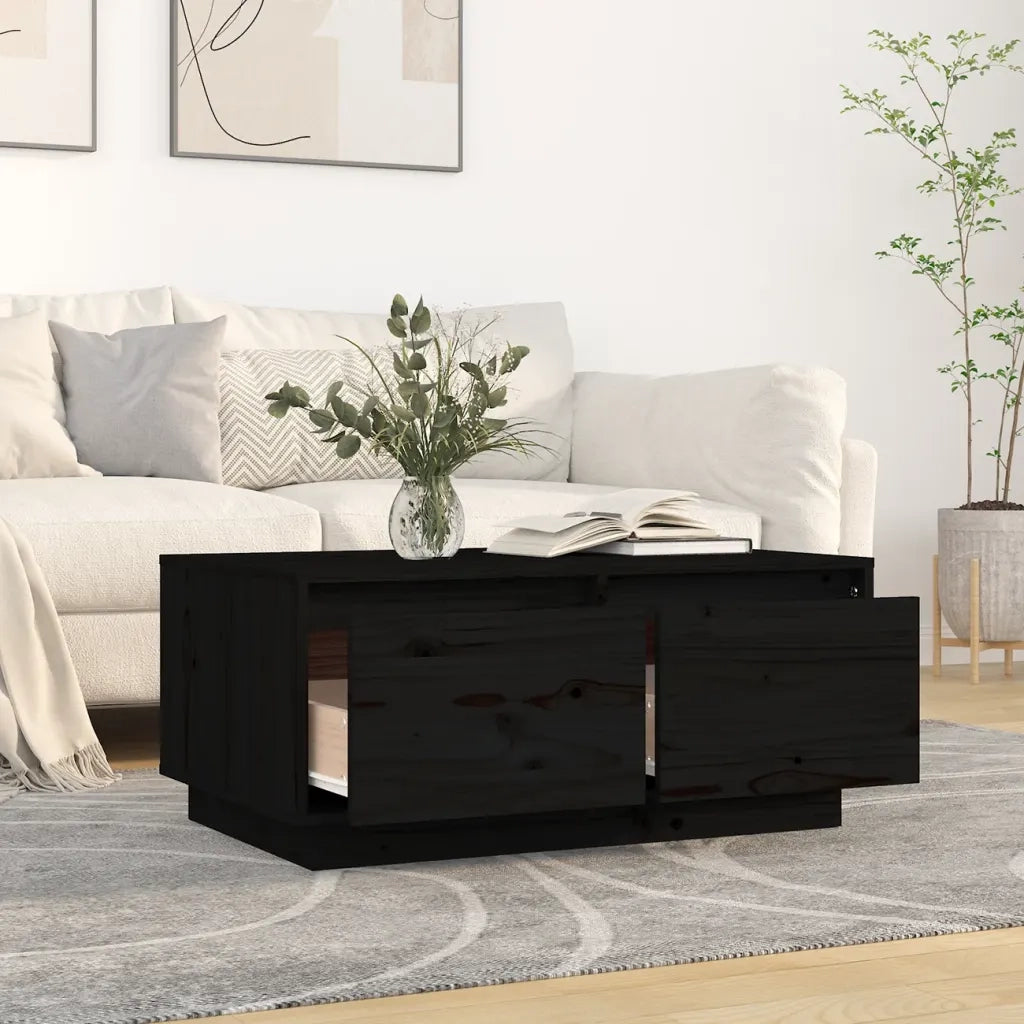 Tavolino da Salotto Nero 80x50x35 cm Legno Massello di Pino 814443