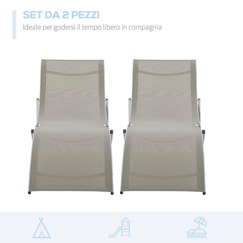 SET 2 SDRAIO DA GIARDINO PIEGHEVOLI 61 X 165 X 63 CM COLORE GRIGIO CHIARO