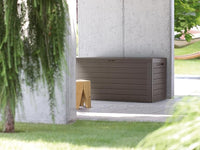 Baule da Giardino Impermeabile, Contenitore da Esterno con Maniglie, 280 L, Effetto Legno, Marrone