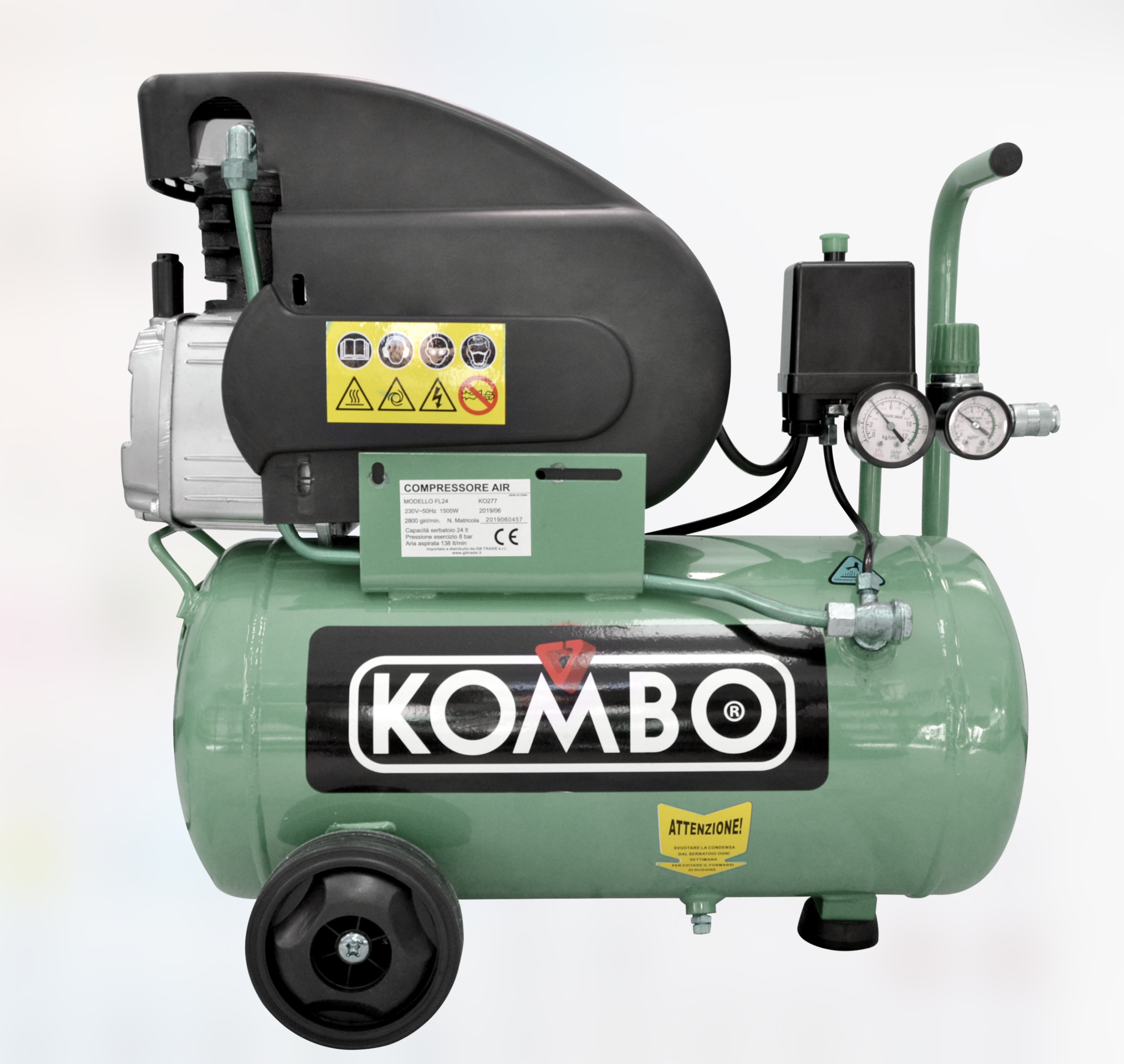 Compressore elettrico 230V-50Hz da 1.5 KW / 2.0 HP serbatoio 24Lt