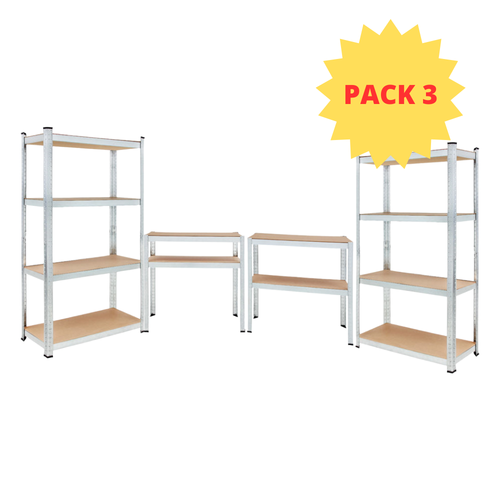 KIT 3 Scaffali in MDF Zincato 4 Ripiani: 75x30x150cm Portata 400KG