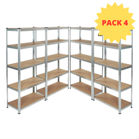 KIT 4 Scaffale in MDF Zincato 5 ripiani: 90x40x180Cm portata 875Kg (175Kg ripiano)