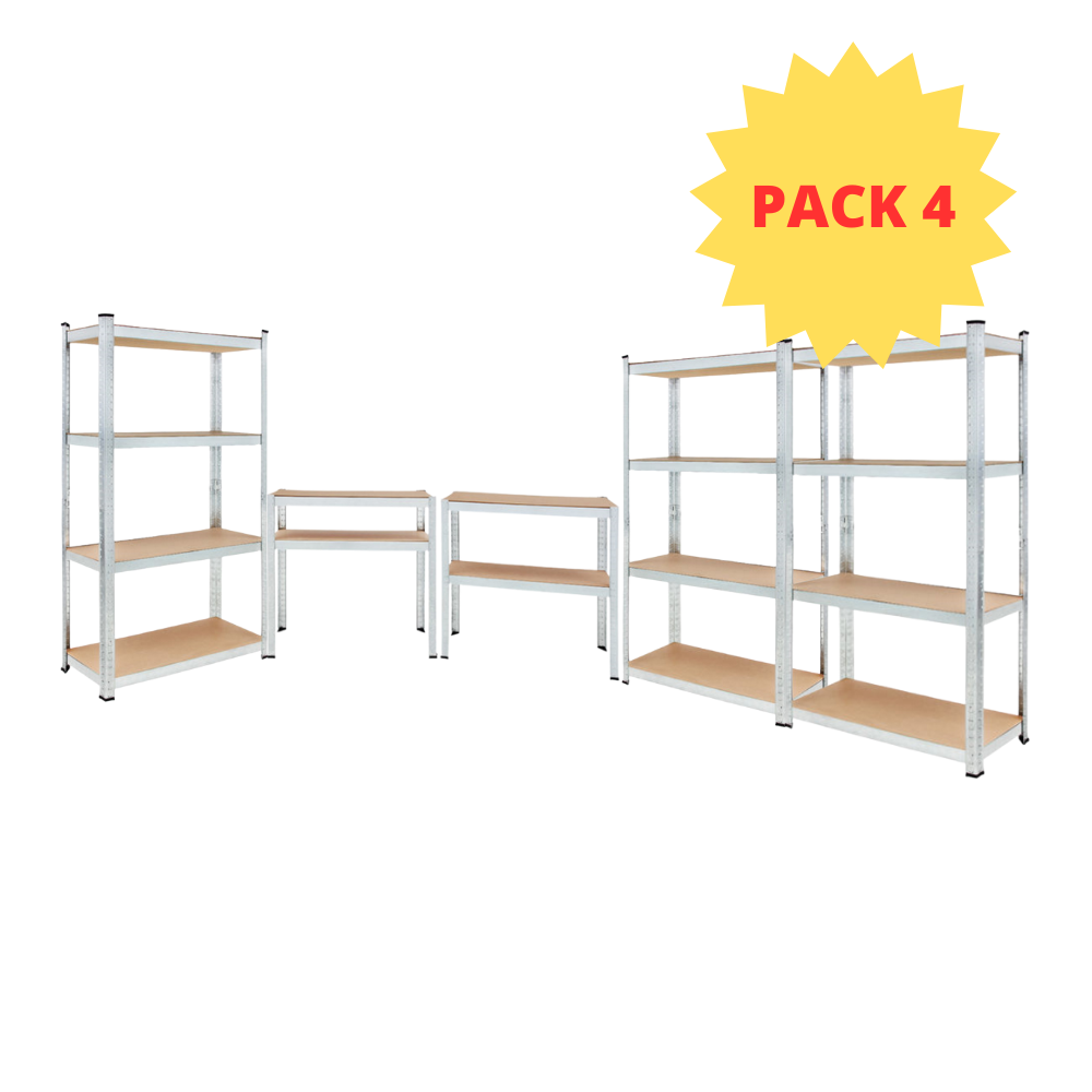 KIT 4 Scaffali in MDF Zincato 4 Ripiani: 75x30x150cm Portata 400KG (100kg a Ripiano)