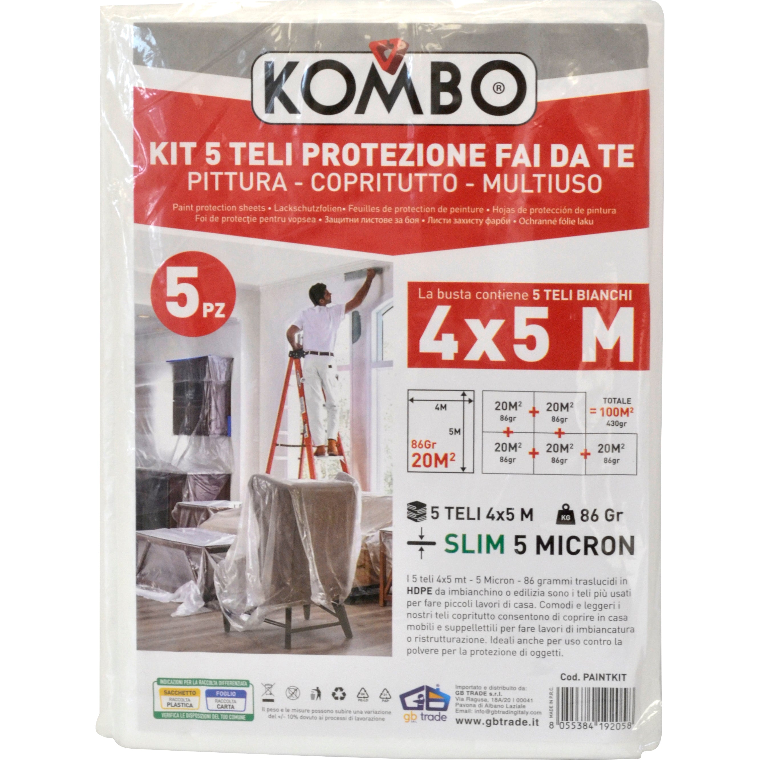Kit 5 pz telo protezione pittura 4x5mt