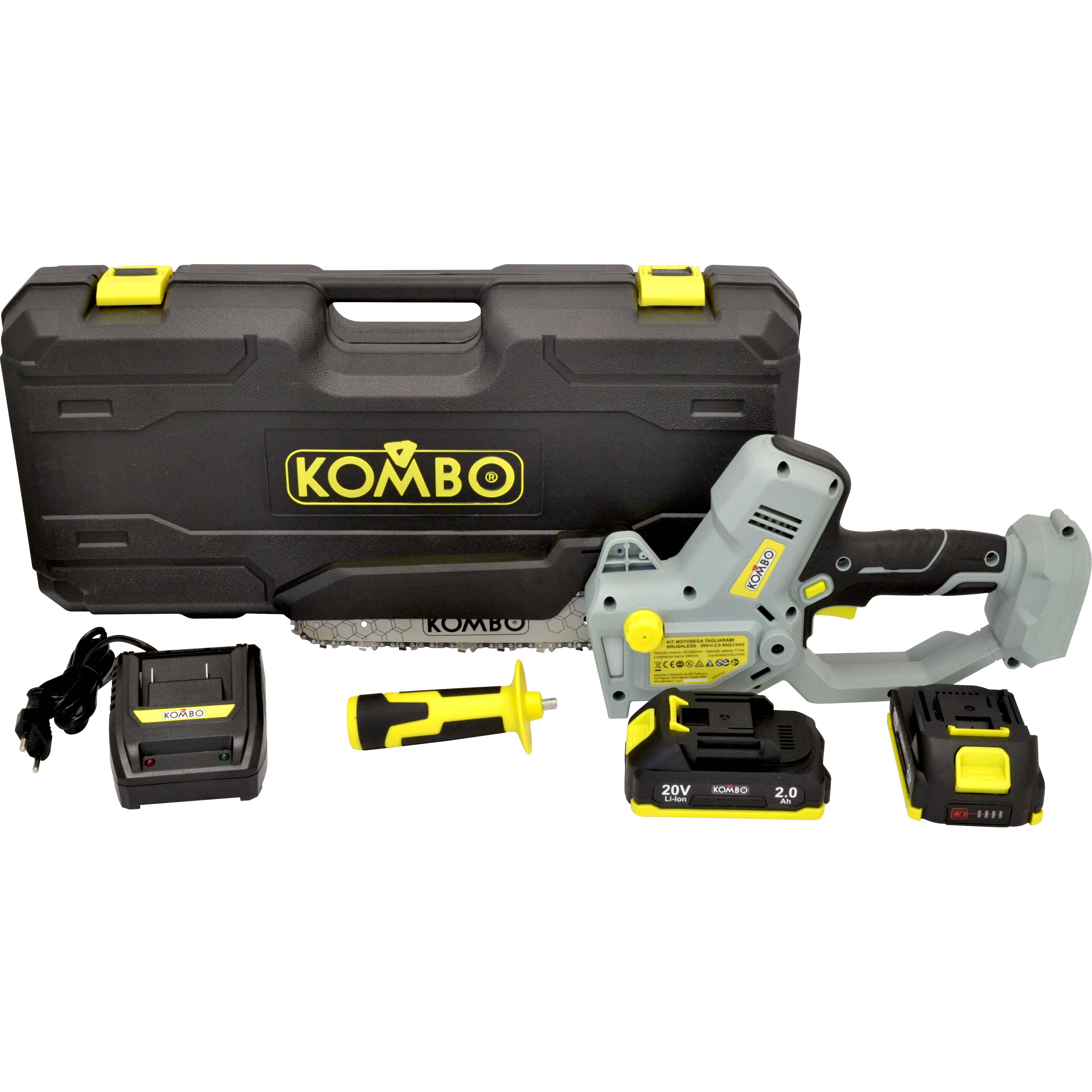 KIT MOTOSEGA BRUSHLESS 20V TAGLIARAMI  CON 2 BATTERIE