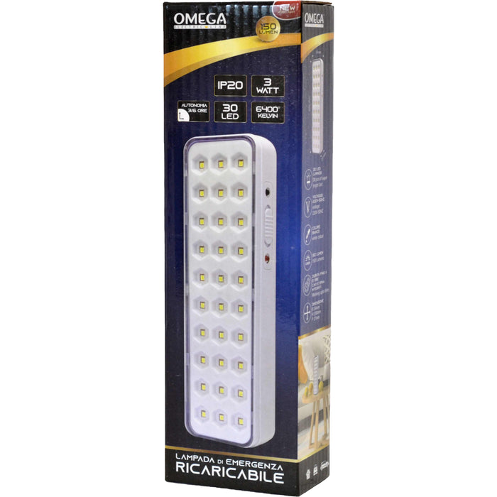 Lampada d’Emergenza Ricaricabile LED 3W – 30 LED SMD2835, 150 Lumen