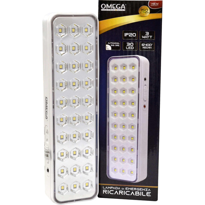 Lampada d’Emergenza Ricaricabile LED 3W – 30 LED SMD2835, 150 Lumen