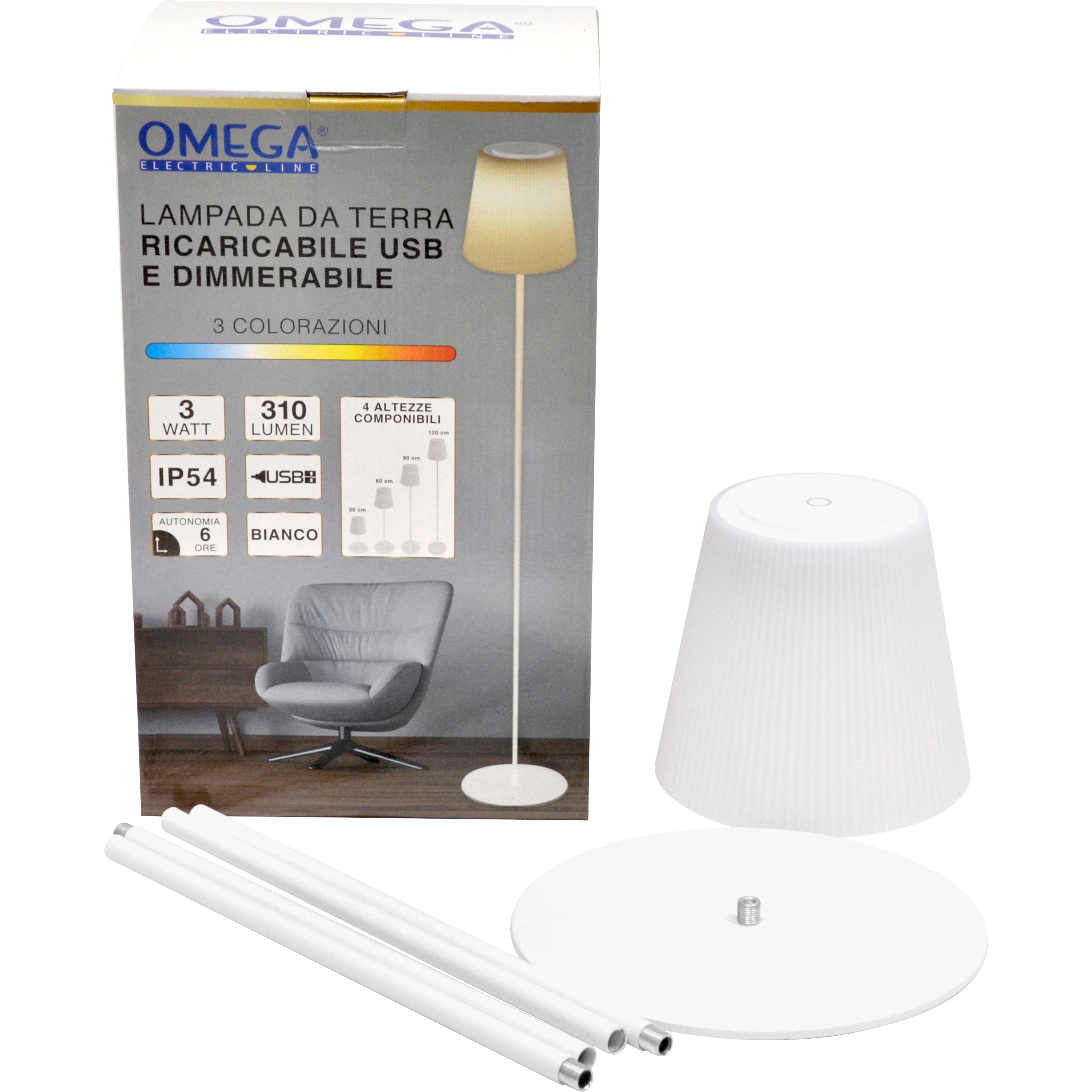 LAMPADA DA TERRA 3W 310LM RICARICABILE CON CAVO USB BIANCA