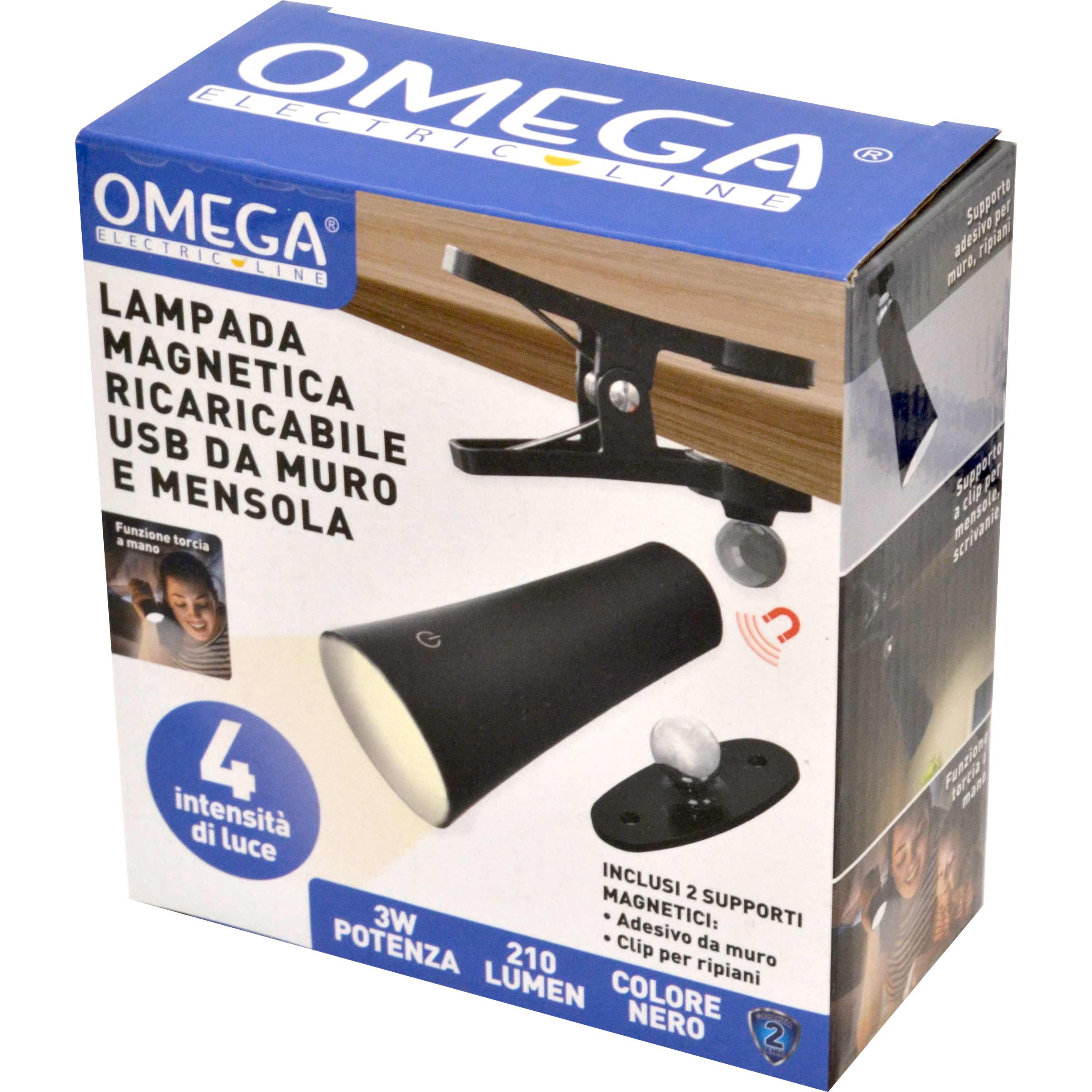 LAMPADA RICARICABILE MAGNETE NERA MURO+MENSOLA