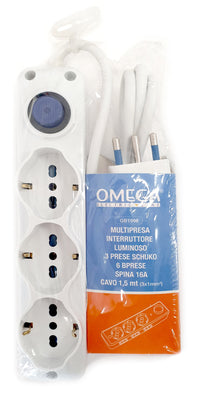 MULTIPRESA 3 SCHUKO 6BPRESE 10/16A 2P+T CAVO 1,5MT 3x1mm SPINA 16A