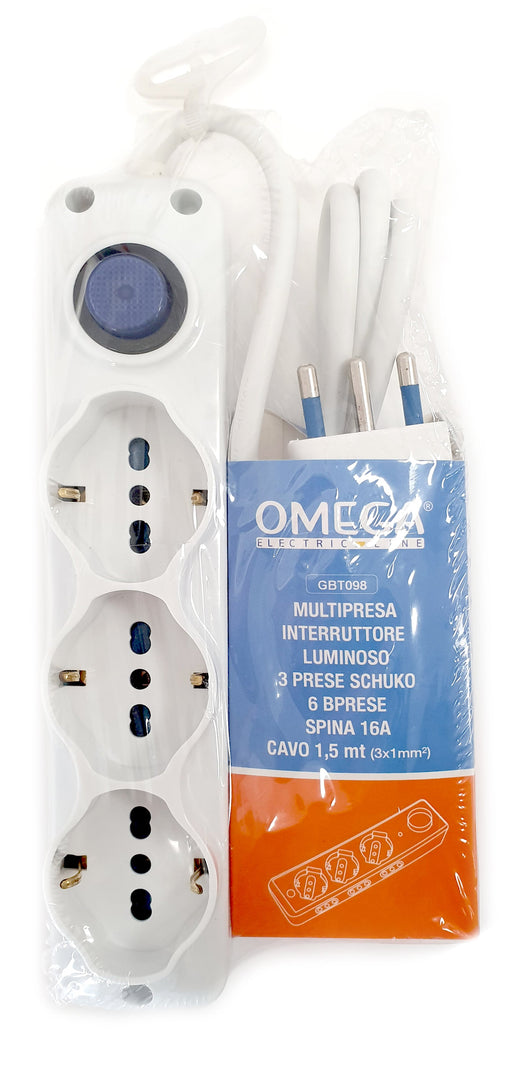 MULTIPRESA 3 SCHUKO 6BPRESE 10/16A 2P+T CAVO 1,5MT 3x1mm SPINA 16A