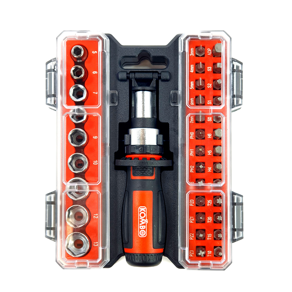 Set 36 Pezzi Cacciavite a Cricchetto con Inserti e Bussole