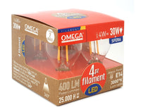 Set 4 Pezzi Lampadine Filament Sfera P45 Luce Calda: 4W - 3000K - E27 - A+