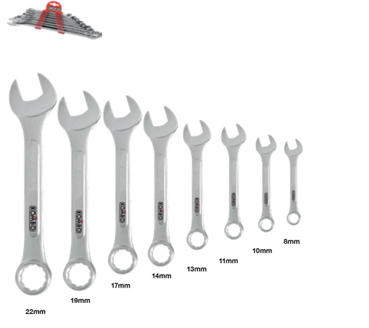 SET 8 PZ CHIAVI COMBINATE FINITURA LUCIDATA A SPECCHIO IN ACCIAIO FORGIATO