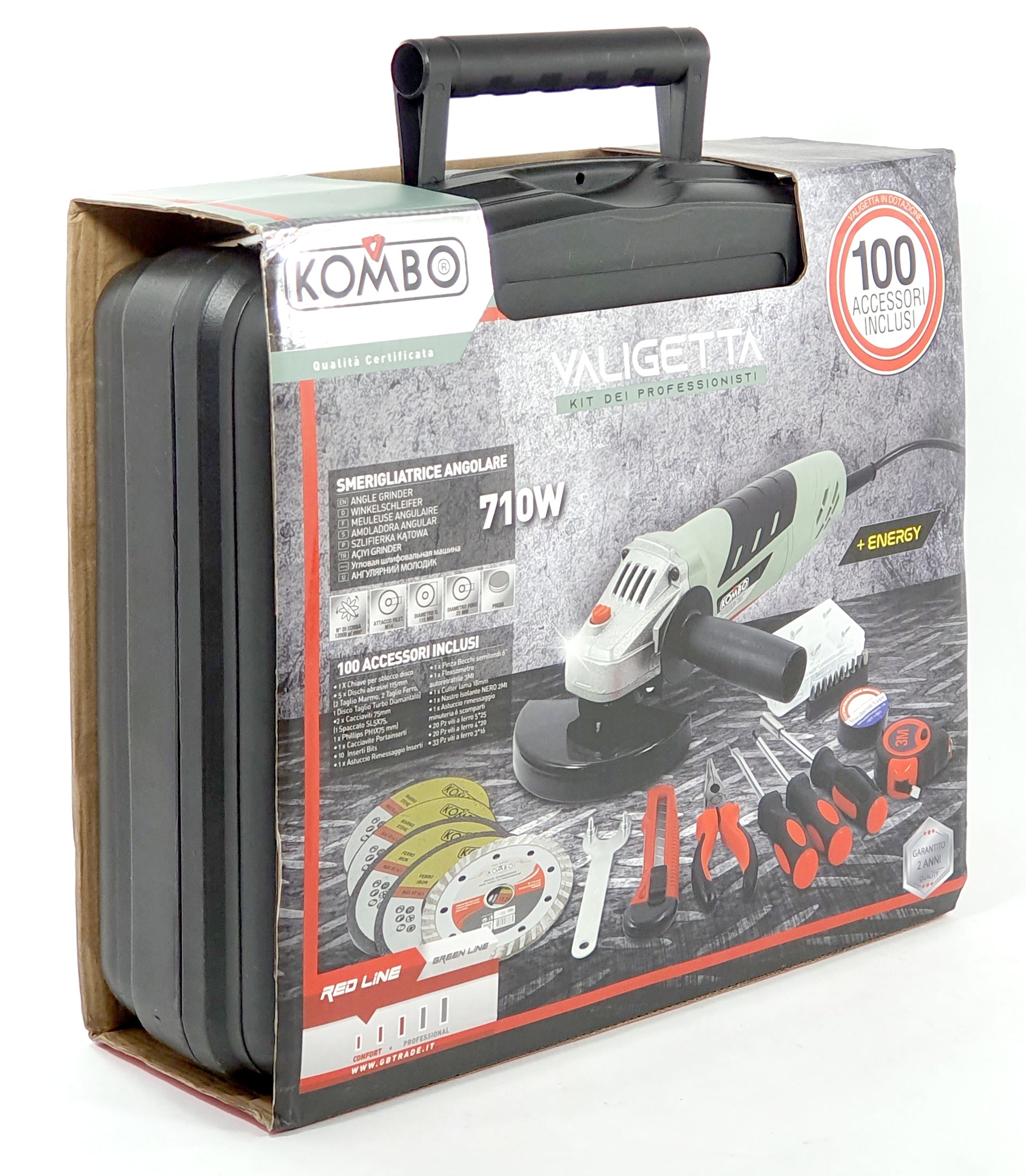 Smerigliatrice Angolare 710W in valigetta: 100 accessori