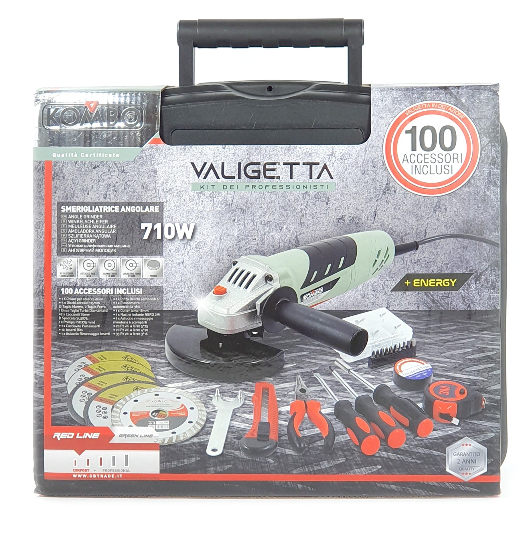 Smerigliatrice Angolare 710W in valigetta: 100 accessori