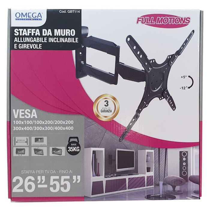 STAFFA TV DA PARETE FULL MOTION PER TV 26-55 Pollici