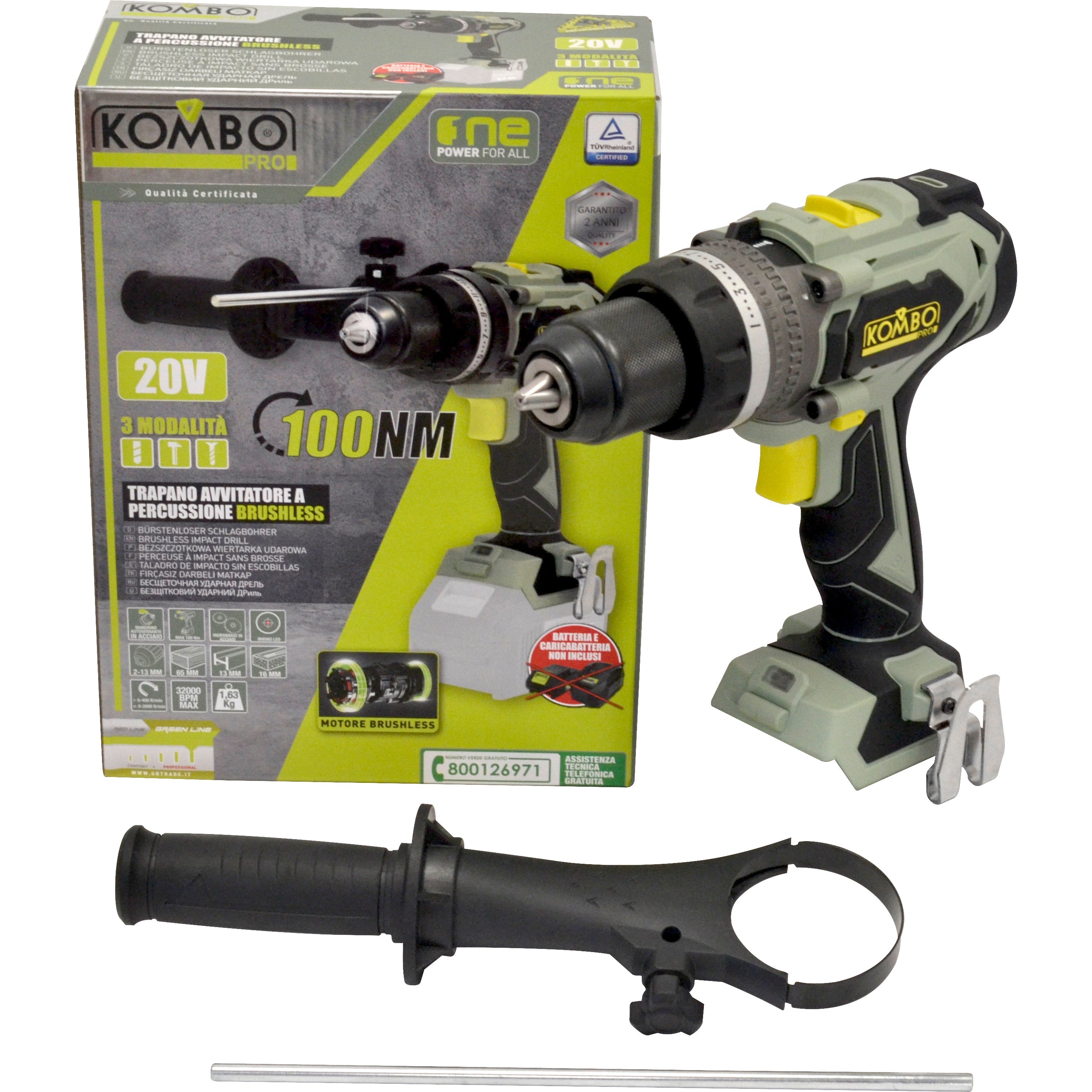 TRAPANO AVVITATORE A PERCUSSIONE BRUSHLESS 100 NM KOMBO PRO 20V  - 230HZ