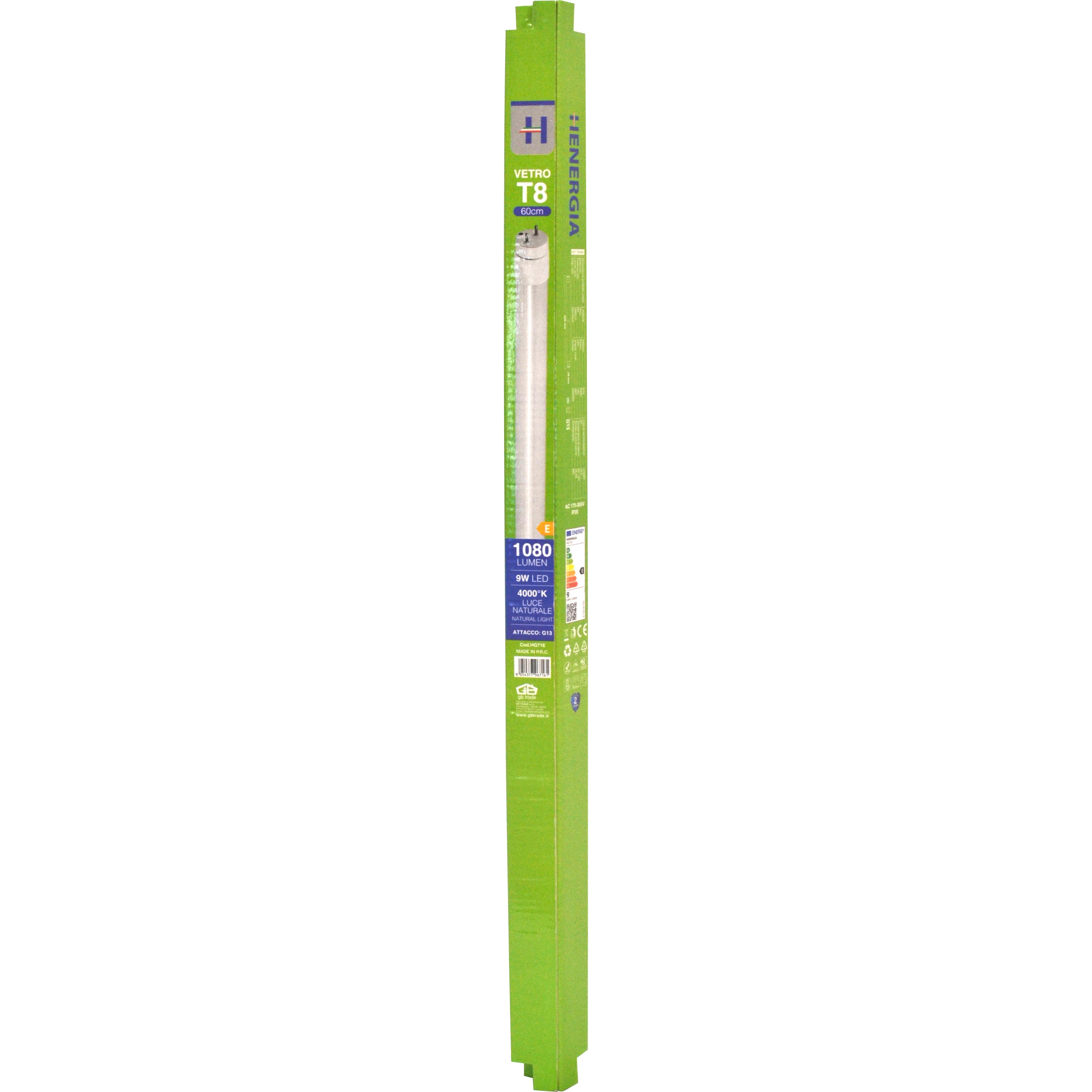 TUBO T8 GLASS LED 9W 900Lm Lg.600 mm 4000°K G13 220V A+