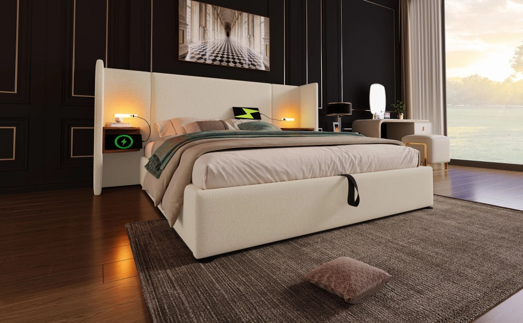 DESMIU Letto Contenitore Letto Matrimoniale con USB, Type-C e Lampada da Lettura 160 × 200 cm senza materasso