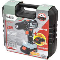 Valigetta con Trapano Avvitatore + 2 Batterie 20V 1300mAh + 28 Inserti Omaggio