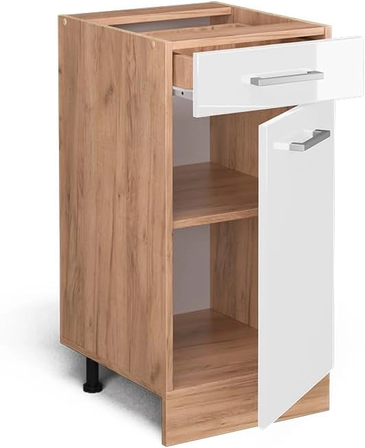 Mobiletto base per cucina R-Line, Bianco lucido, 40 cm senza piano di lavoro, per la libera combinazione all'interno di sistemi cucina modulari