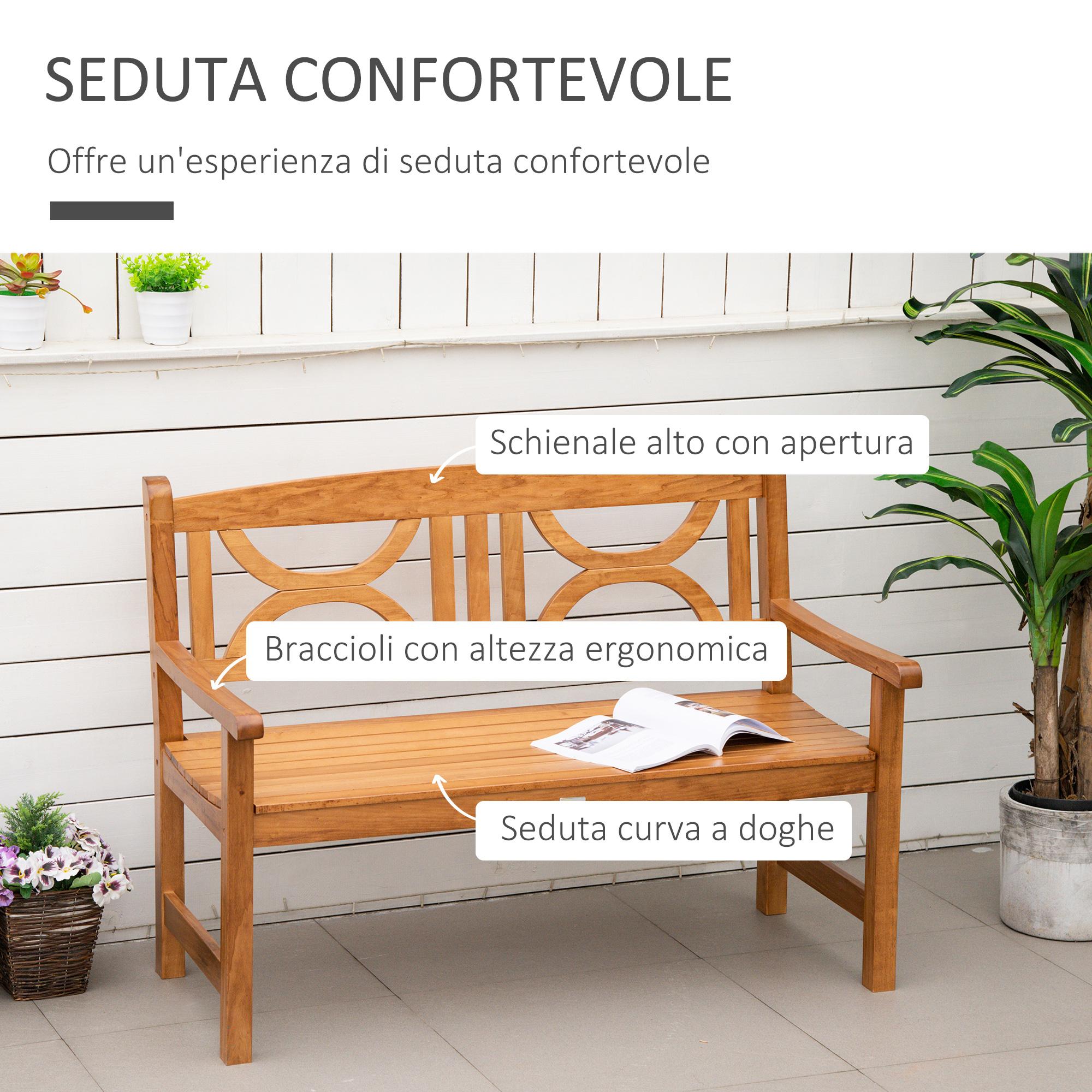 Panchina da Giardino 2 Posti 123x61x89,5 cm in Legno Naturale