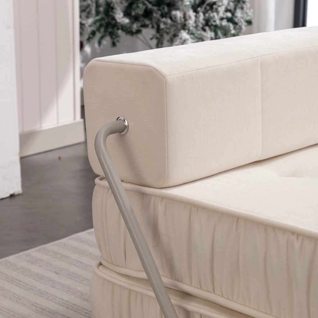 Divano letto modulare convertibile in ciniglia con schiuma e base a molle, elementi separabili per soggiorno bianco