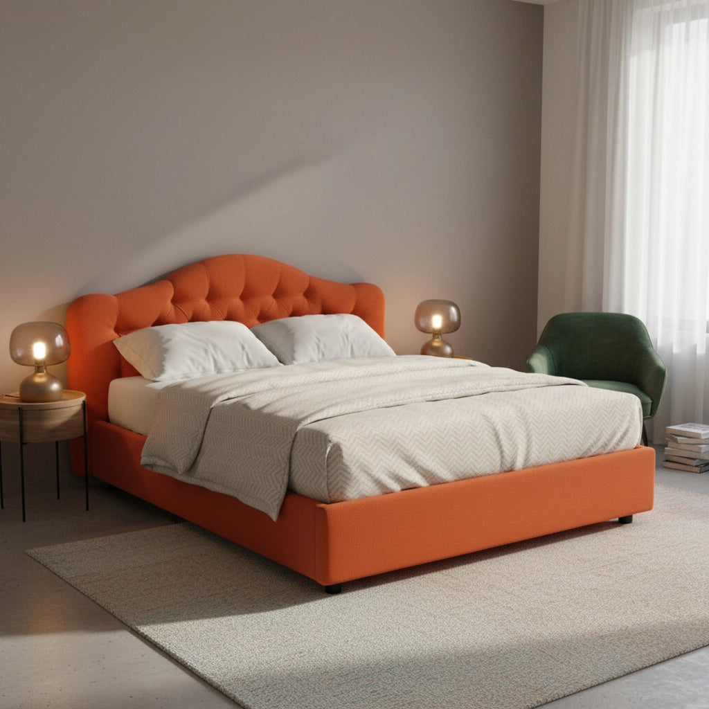 Letto Matrimoniale Arex, Letto Matrimoniale Sfoderabile Made in Italy, Arancione