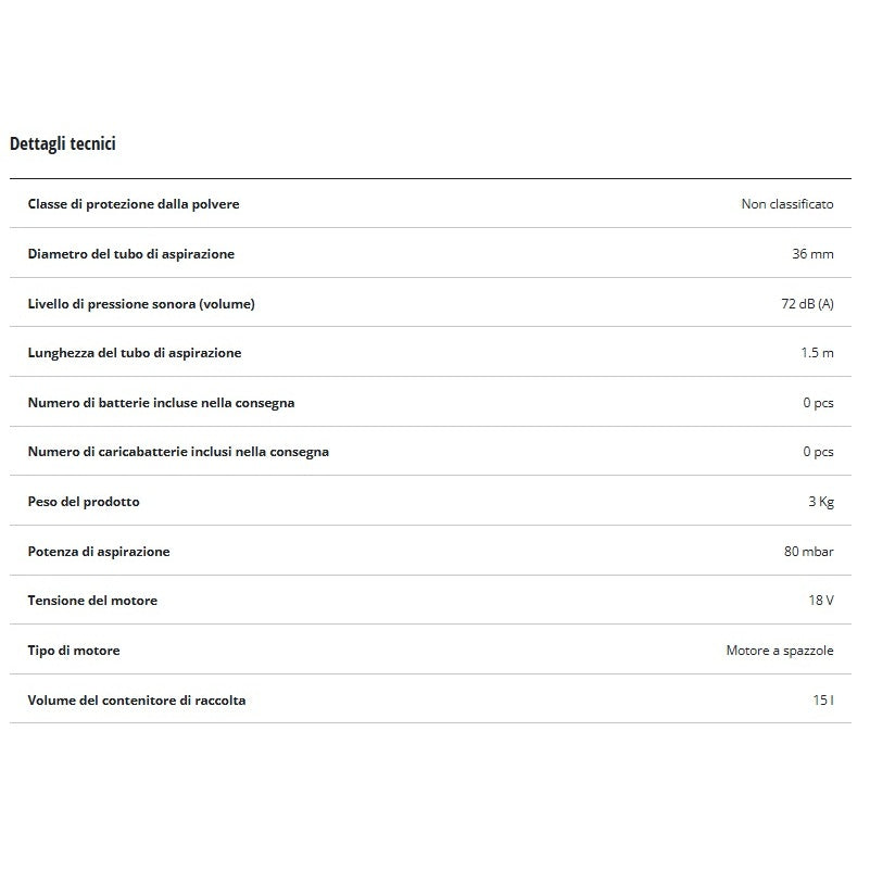 ASPIRA SOLIDI E LIQUIDI TC/VC18/15LI S-SOLO 15L.