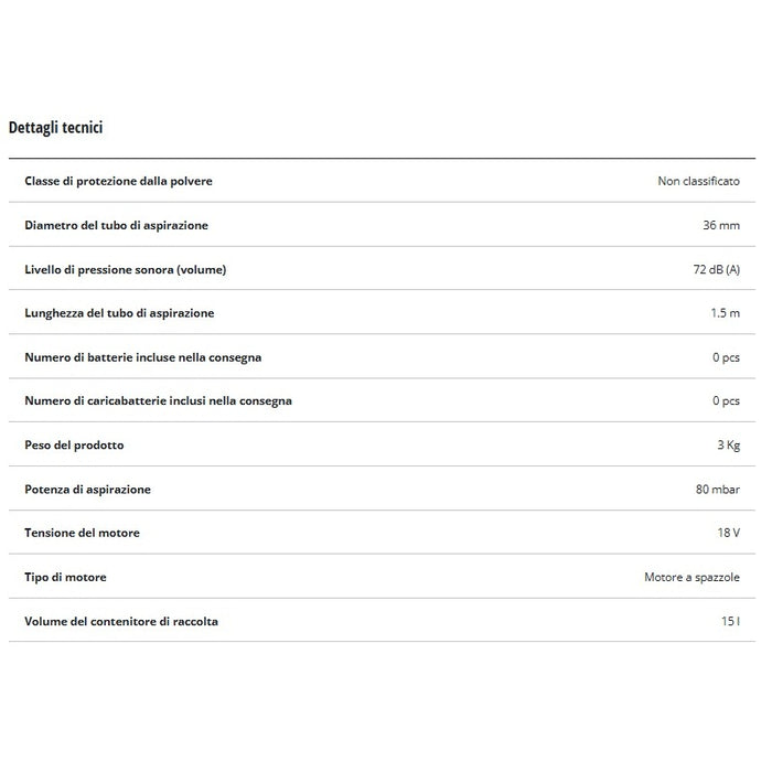 ASPIRA SOLIDI E LIQUIDI TC/VC18/15LI S-SOLO 15L.