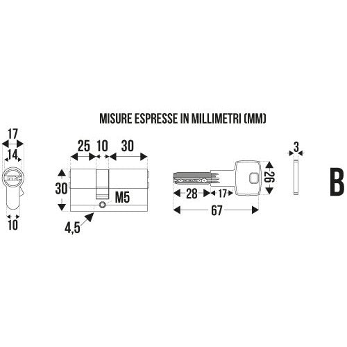 CILINDRO ANTITRAPANO MM.65 DECENTRATO CROMO SATINA