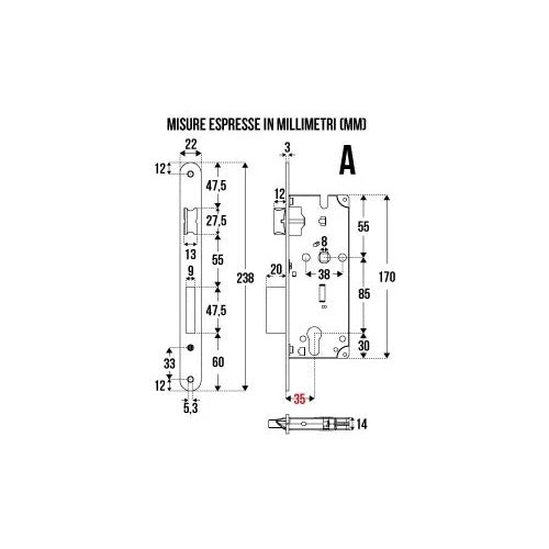 SERRATURA FORO YALE BT.22 ENT.35 BRONZATA