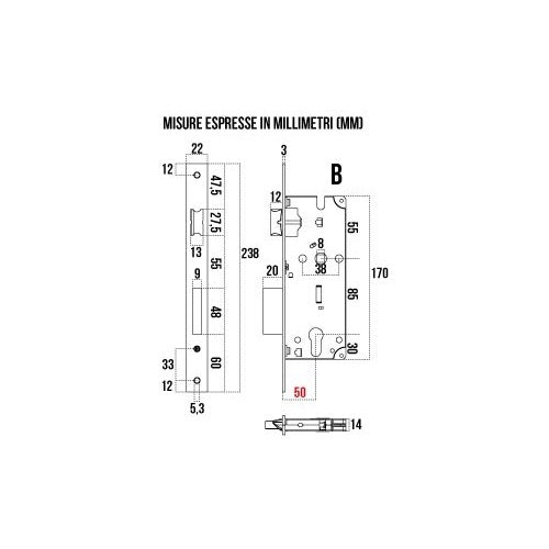 SERRATURA FORO YALE B.Q. ENT.50 OTTONATO