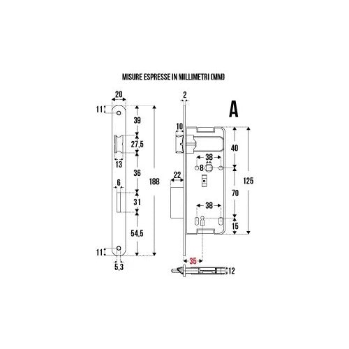 SERRATURA PATENT FT.20 DIST.70 ENT.35 CROMO SATINA